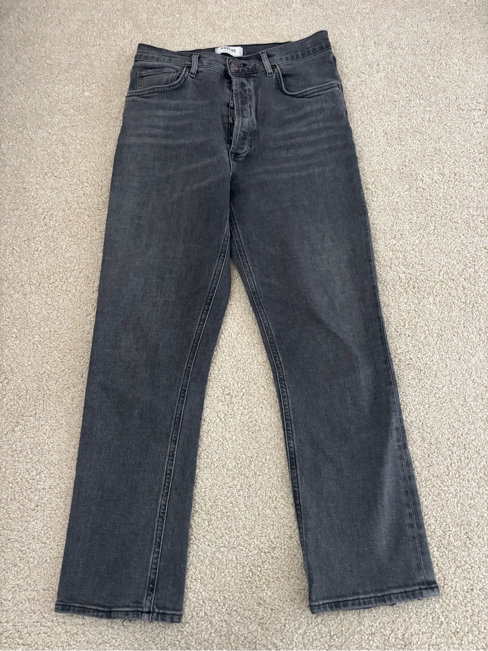 Women’s Agolde Riley black denim jeans high-rise straight-leg button fly 28.